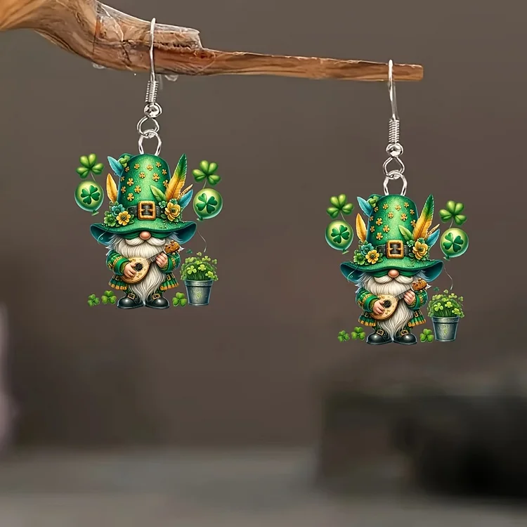 St. Patrick's Day Green Hat Musician Charm Earring