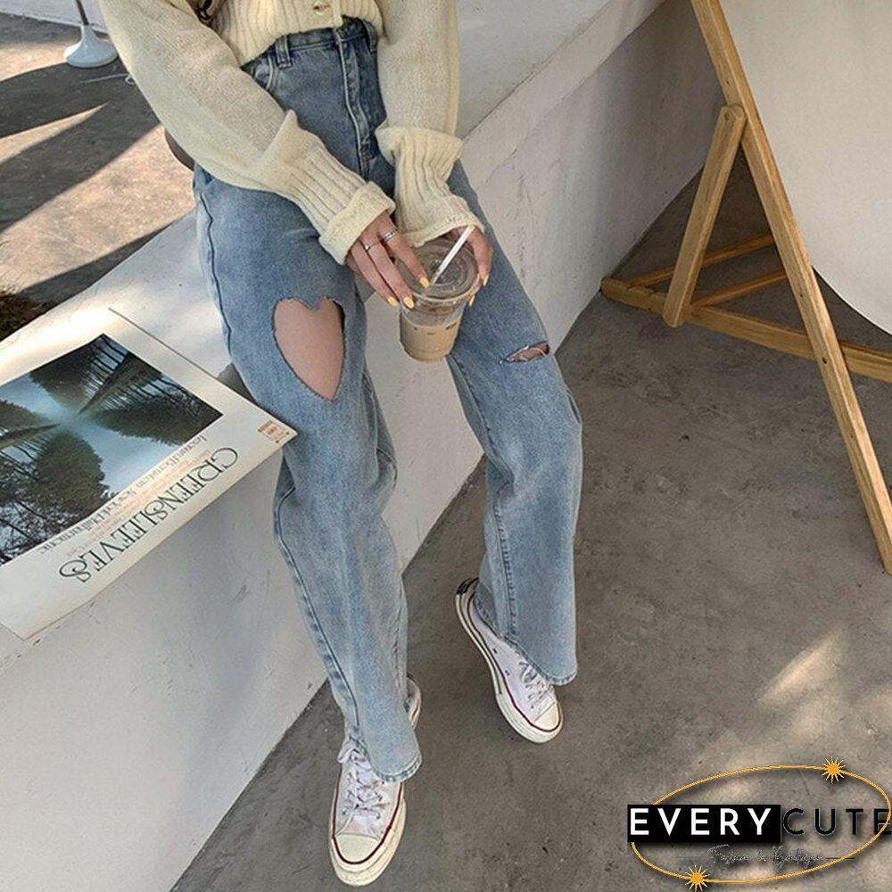 Woman Jeans Ripped High Waist Clothes Wide Leg Denim Clothing Streetwear Vintage Quality Fashion Harajuku Straight Pants