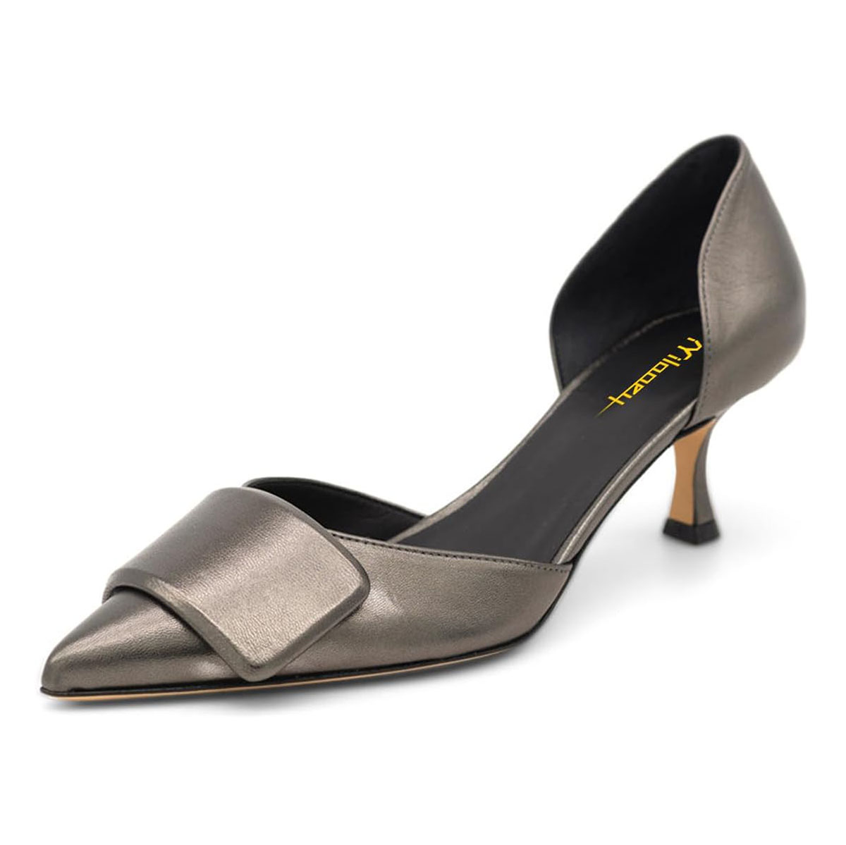 Grey Faux Leather Pointed Toe D'Orsay Kitten Heel Chic Pumps for Women Nicepairs