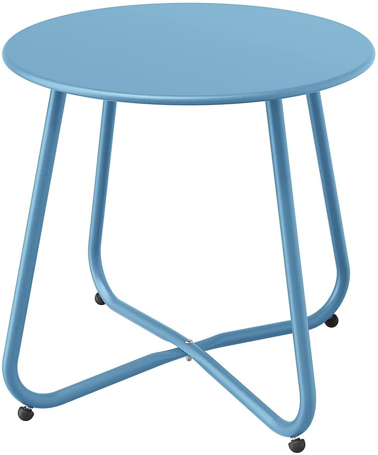 Steel Patio Side Table, Weather Resistant Outdoor Round End Table (Blue)