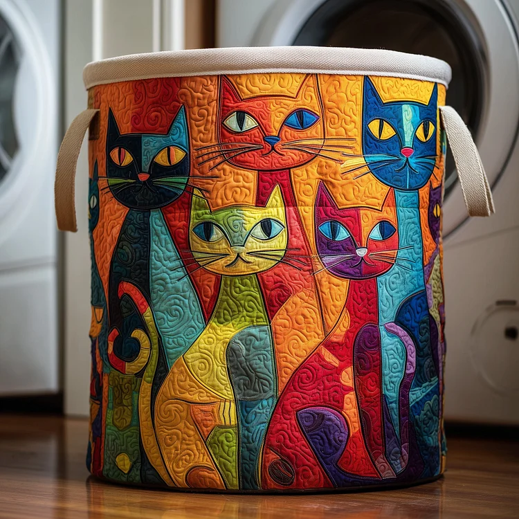 Whimsical Cat Quilted Laundry Basket GFTOTG216