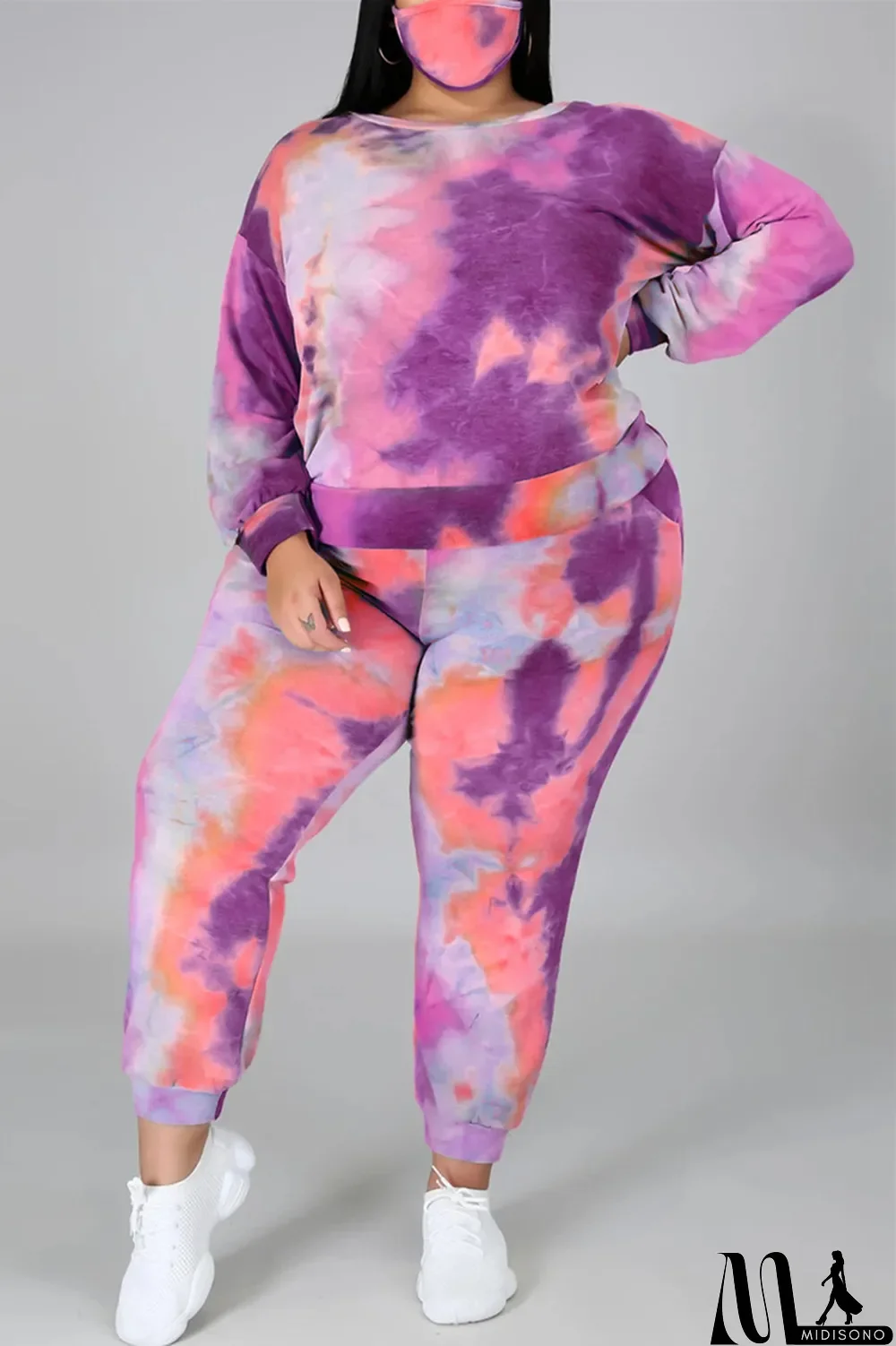 MidiSono - Multicolor Fashion Casual Print Tie Dye Backless O Neck Plus Size Two Pieces