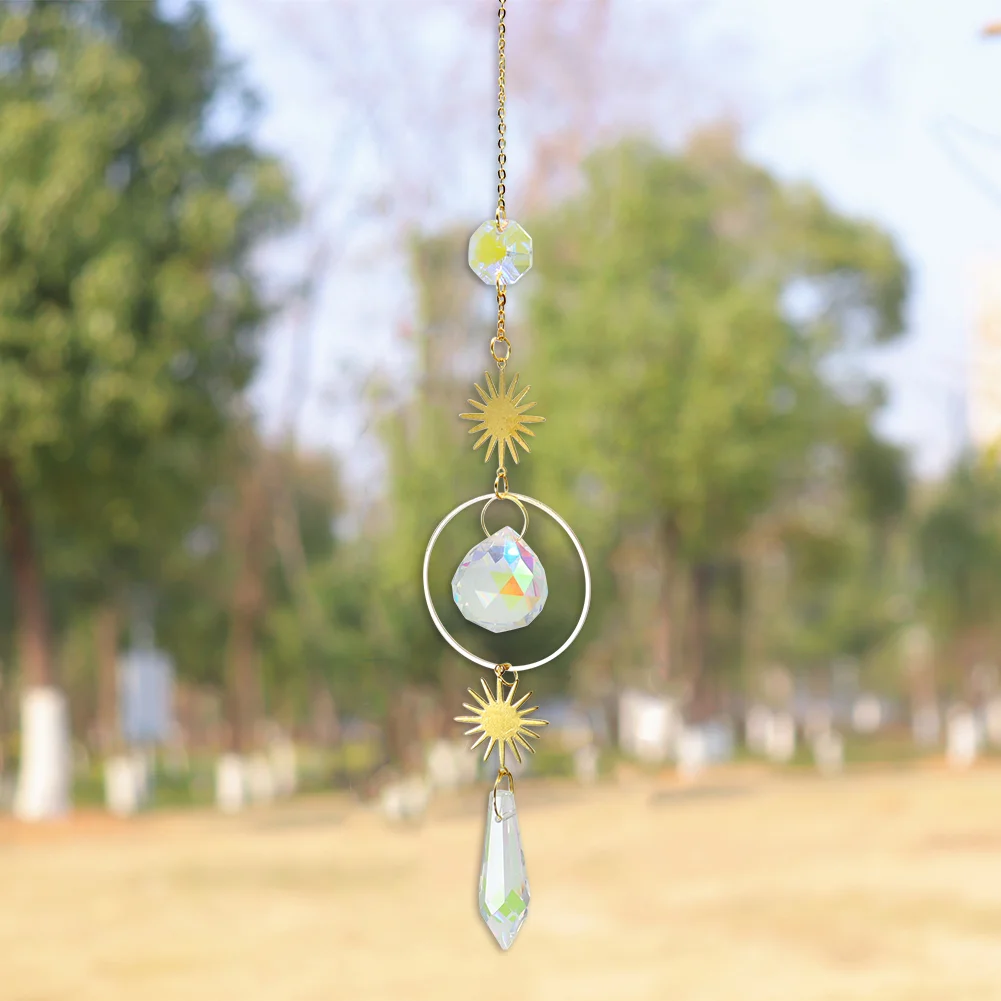 Crystal Wind Chime Star Moon Pendant Colorful Beads Hanging Drop Decor