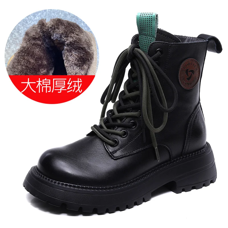 Yyvonne Cowhicked Martin Boots Women's Station Pines And Single Boots Vintage Handmade And Boots Thicken In Winter