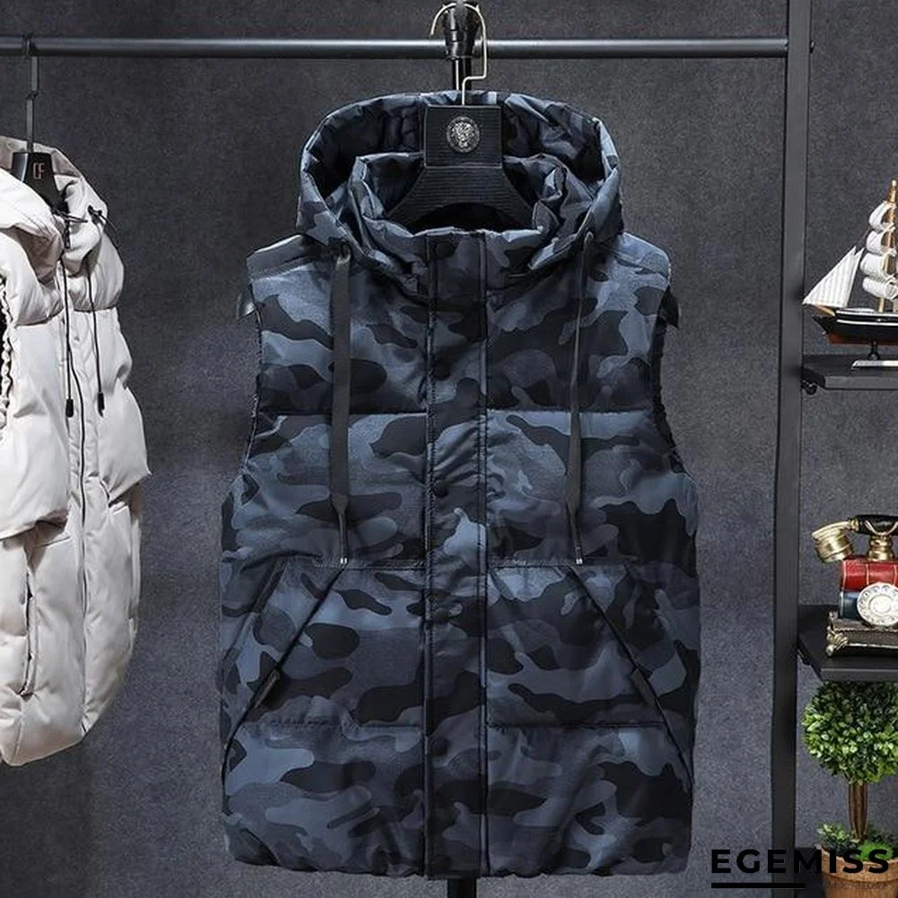 Men Sleeveless Men Thickening  Vest Hat Hooded Warm Vest Winter Waistcoat Men Casual Windbreaker Jacket | EGEMISS