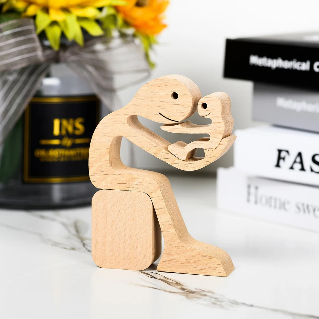 Handmade Wood Dog Decor Sculptures Craft Creative Figurine Ornement Decoration For Bedroom Home Office Decor Gift Natural