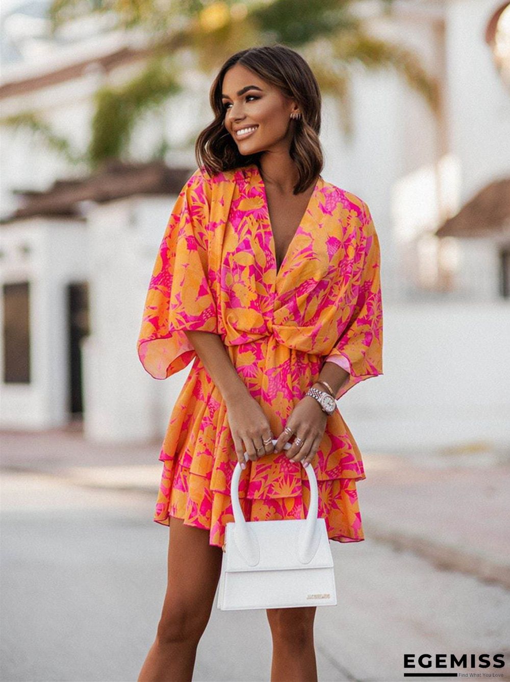 Fashionable Printed Wave Sleeve Dress for Women | EGEMISS
