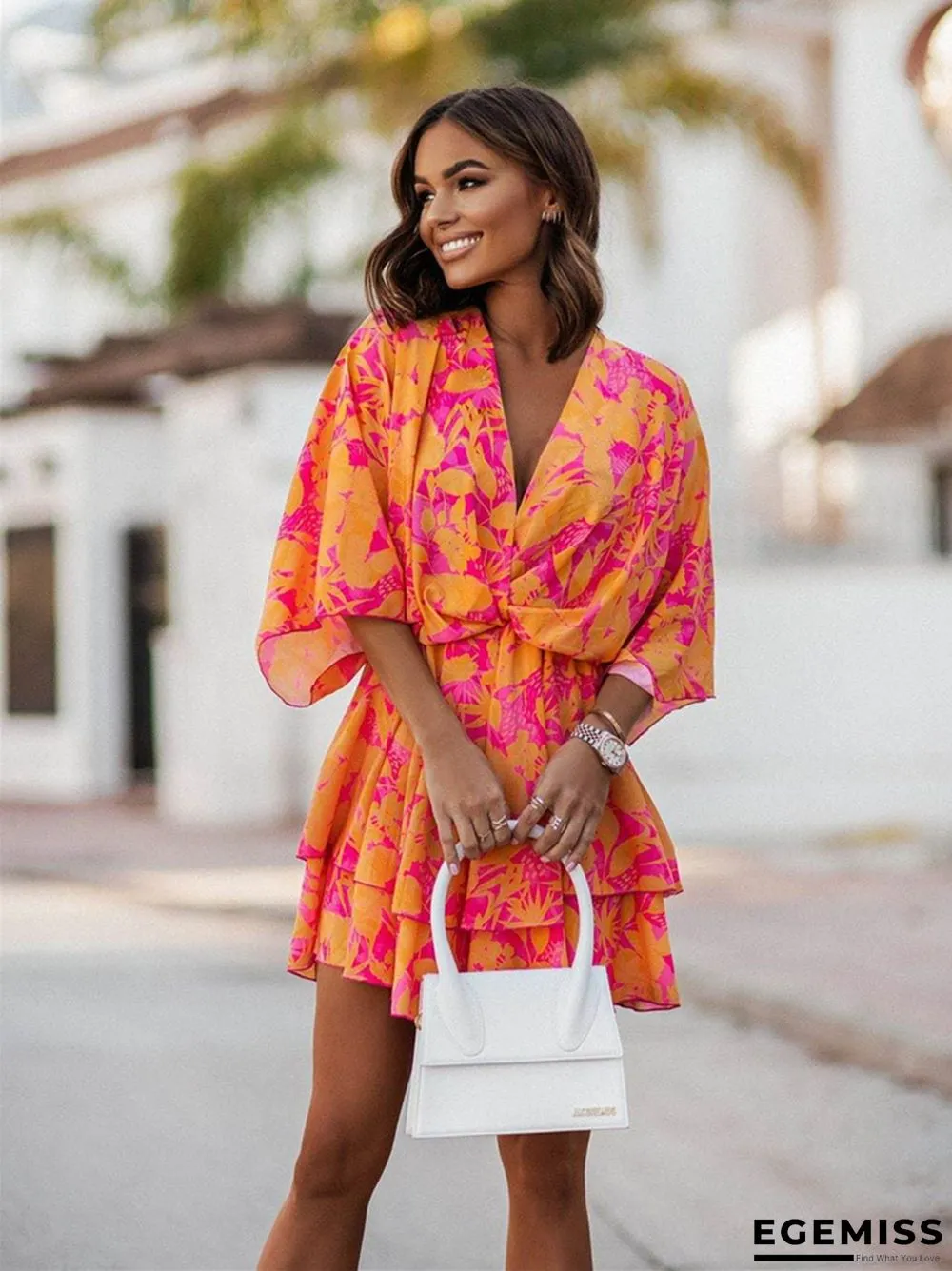 Fashionable Printed Wave Sleeve Dress for Women | EGEMISS