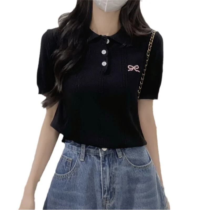 Uveng Uveng Of Arts And Arts Summer New Mahua Butterfly Embroidery Small Cicpic Design Sense Knitted Short Sleeve T-Shirt