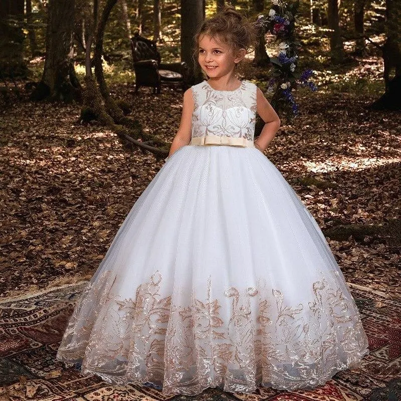 2021 Summer Teenager Bridesmaid Dress Kids Dresses For Girls Children Retro Lace Princess Dress Girl Party And Wedding Dress