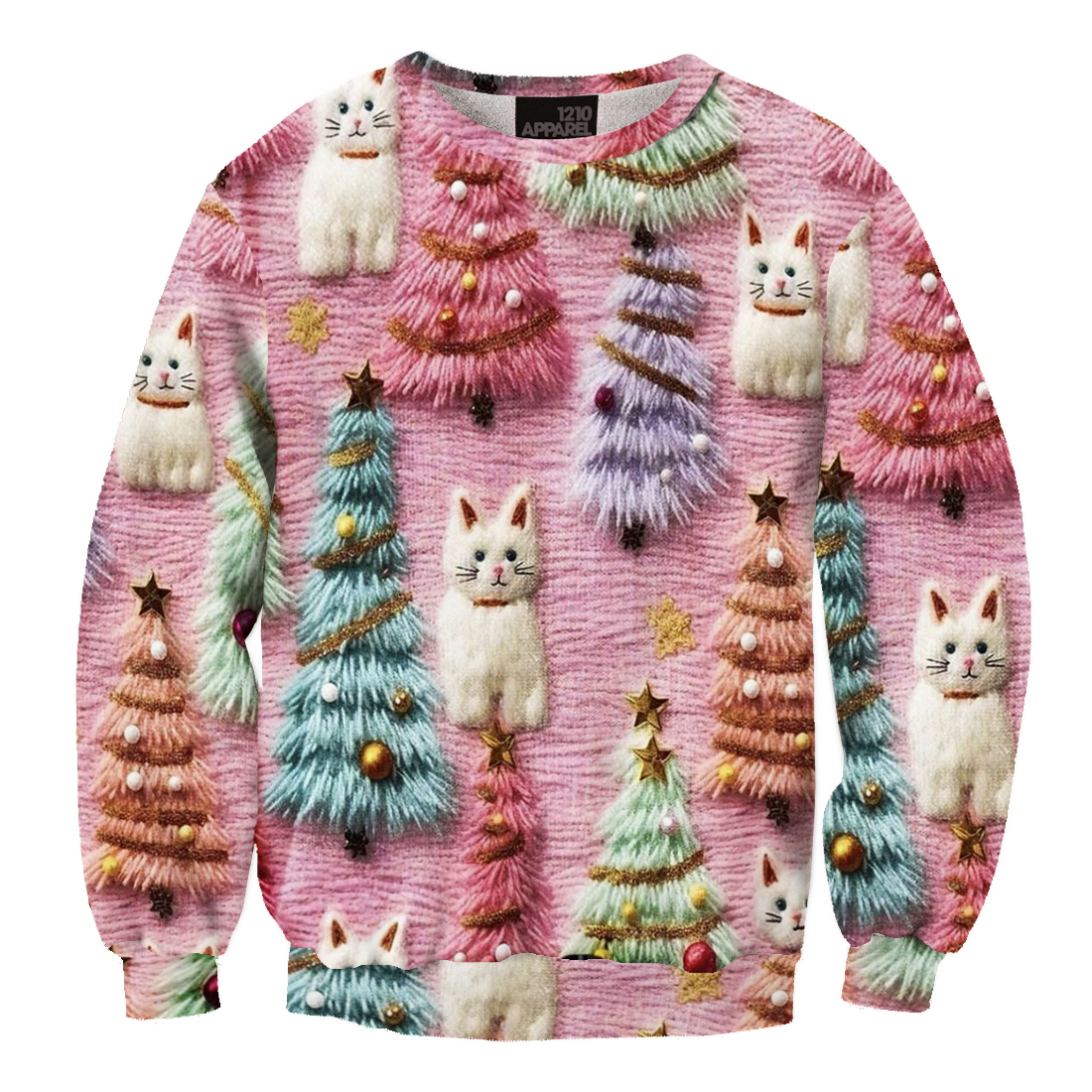 Unisex Cute Christmas Tree Cat Print Ugly Christmas Sweater