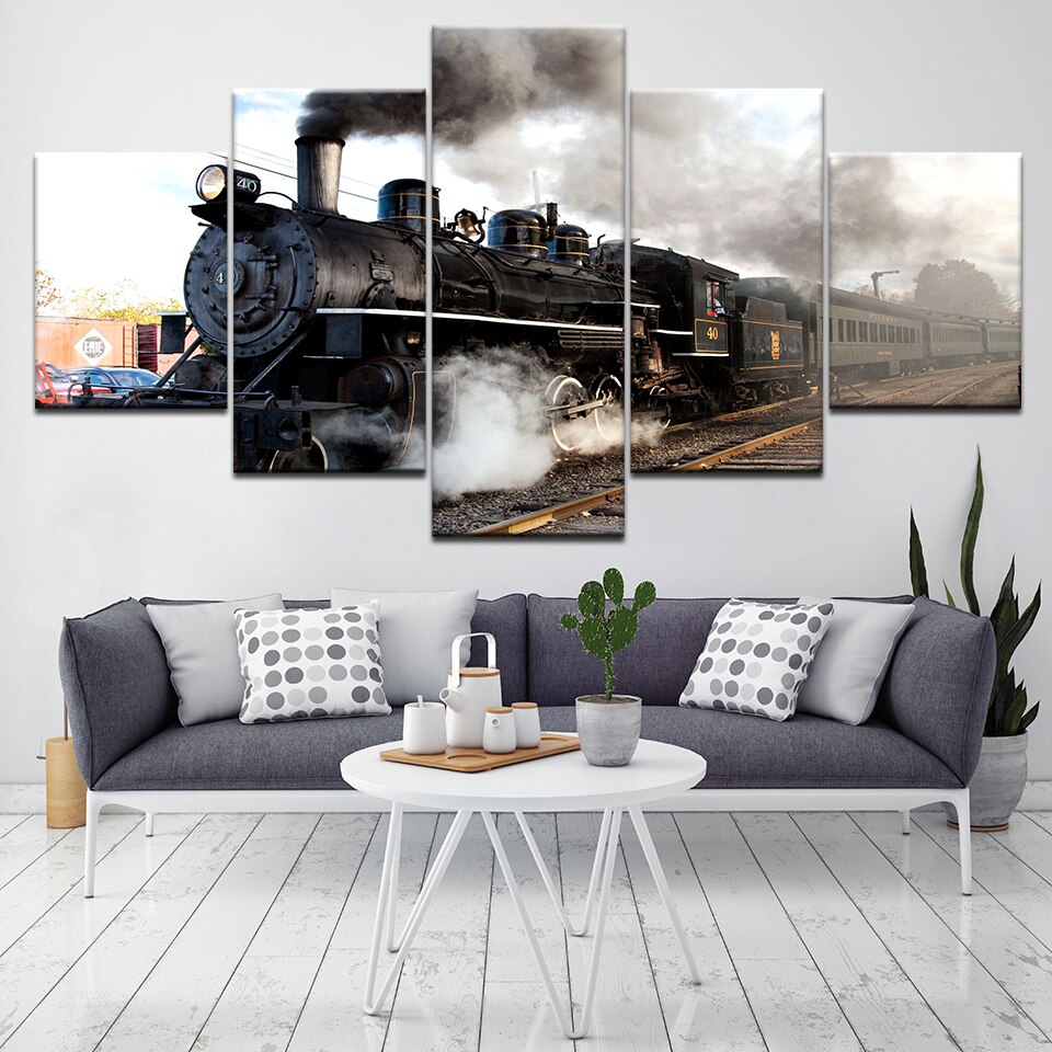 5 Pieces Steam Train Locomotive Nordic Canvas Painting Posters and Prints Wall Art Pictures Living Room Home Decor No Frame
