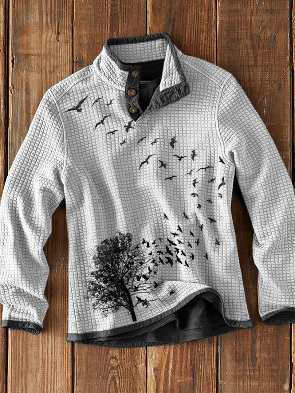 Men's Waffle Collar Printed Long Sleeve T-Shirt