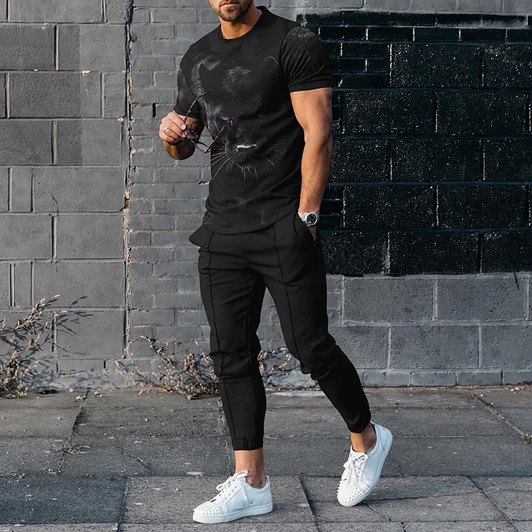 Men's Panther Casual Short Sleeved T-Shirt And Pants Co-Ord
