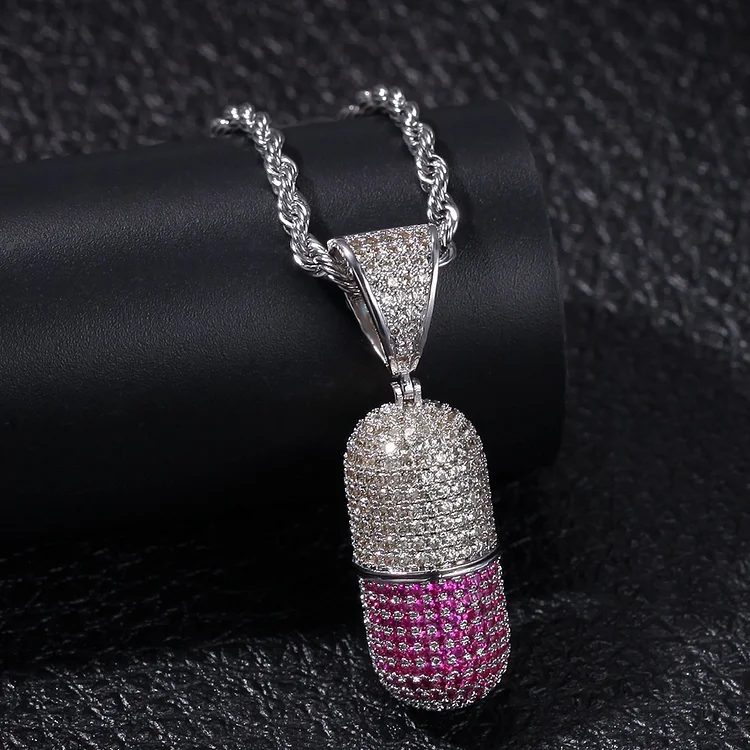 Hip-hop Color Pill Micro-inlaid Zircon Capsule Pendant Copper Inlaid Zircon Necklace Jewelry-VESSFUL