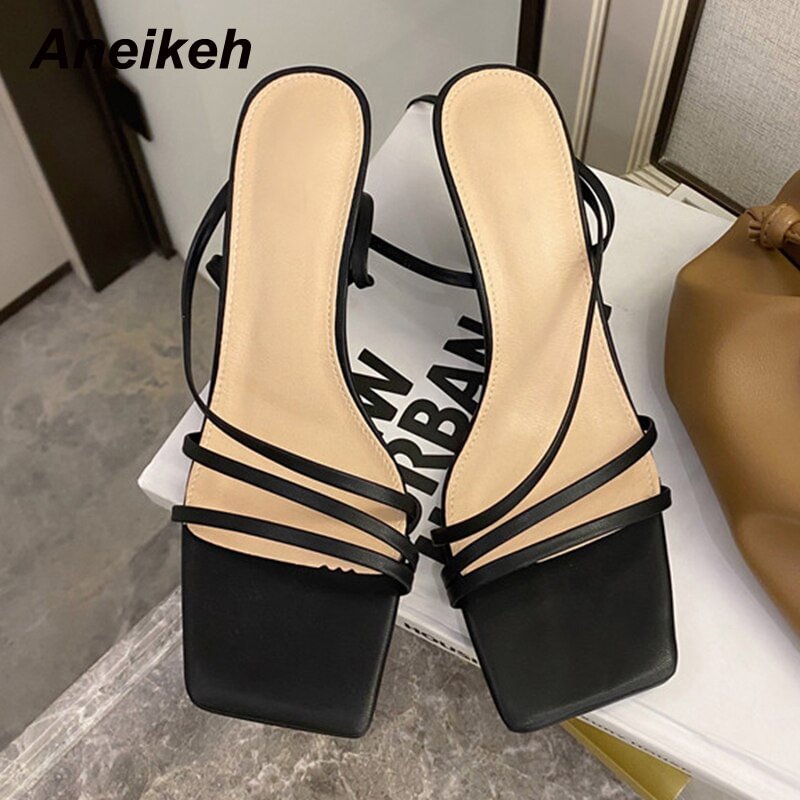 Aneikeh 2021 NEW Shoes PU Sandals Women Summer Peep Toe Open Party Cross-Tied Gladiator Lace-Up Back Strap Fashion Solid Elegant