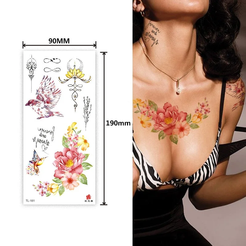 Flower animal totem romantic beautiful bird fragrance waterproof lasting men and women personality temporary tattoo stickers
