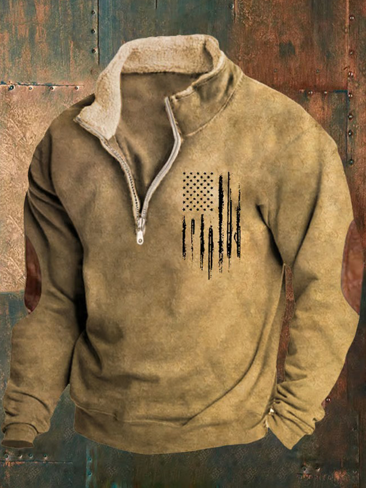Comstylish Men's Vintage Flag Print Sweatshirt