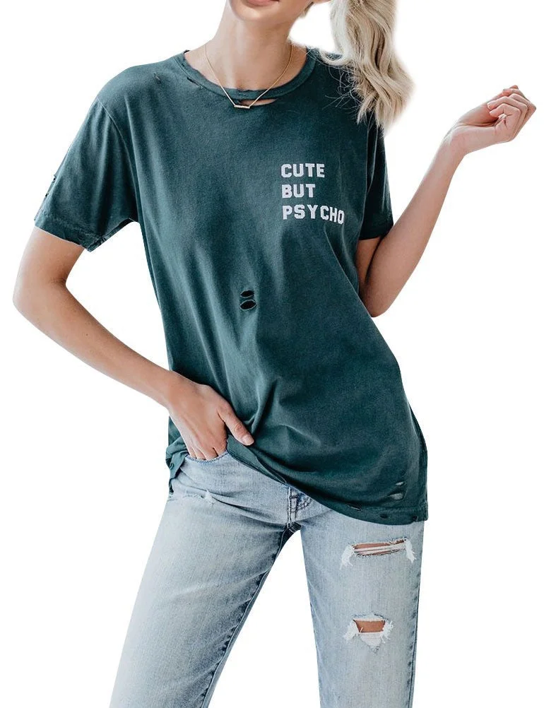 Cute But Psycho Shredded Graphic T-shirts