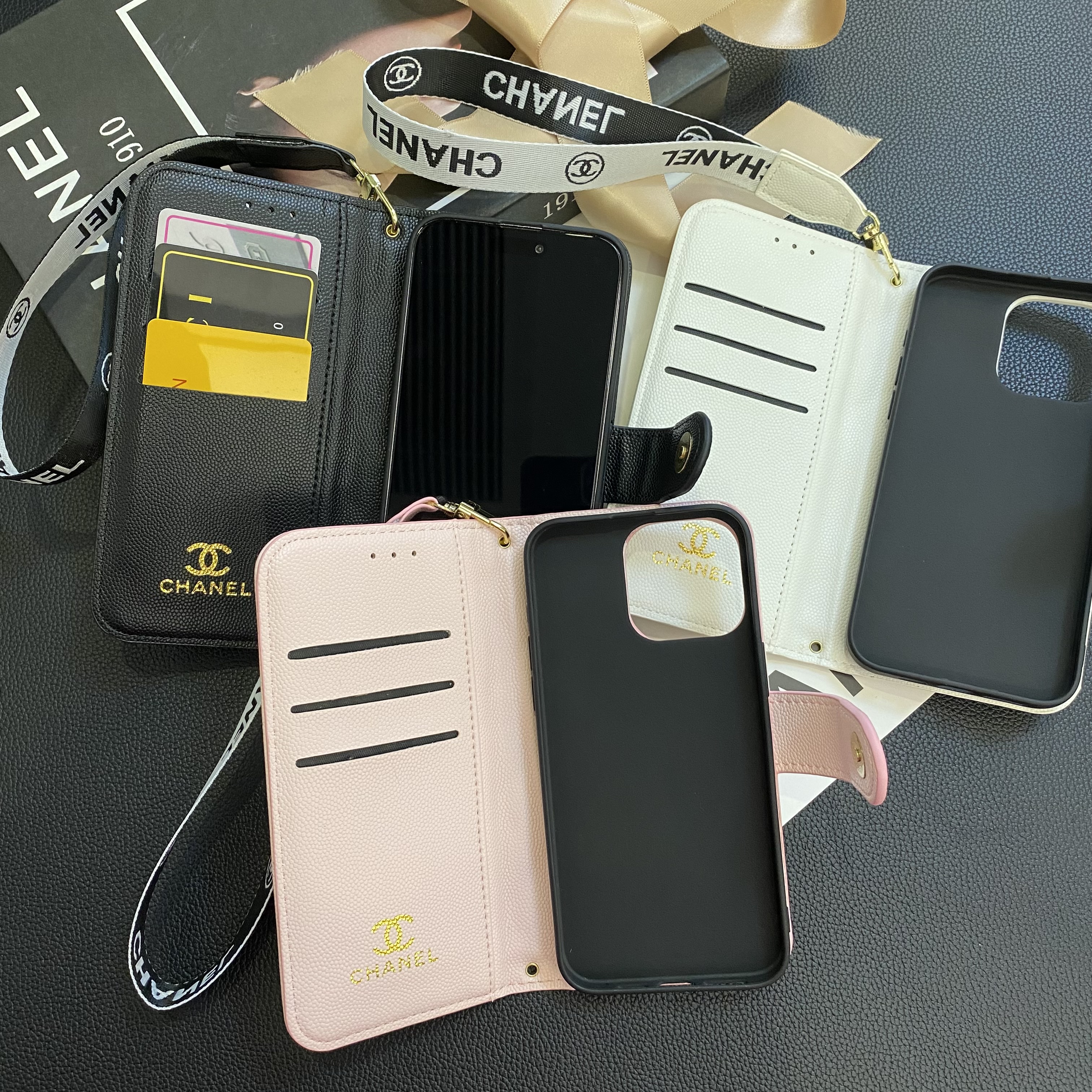 Chanel Genuine Leather Wallet Leather Crossbody Bag Apple iPhone Case
