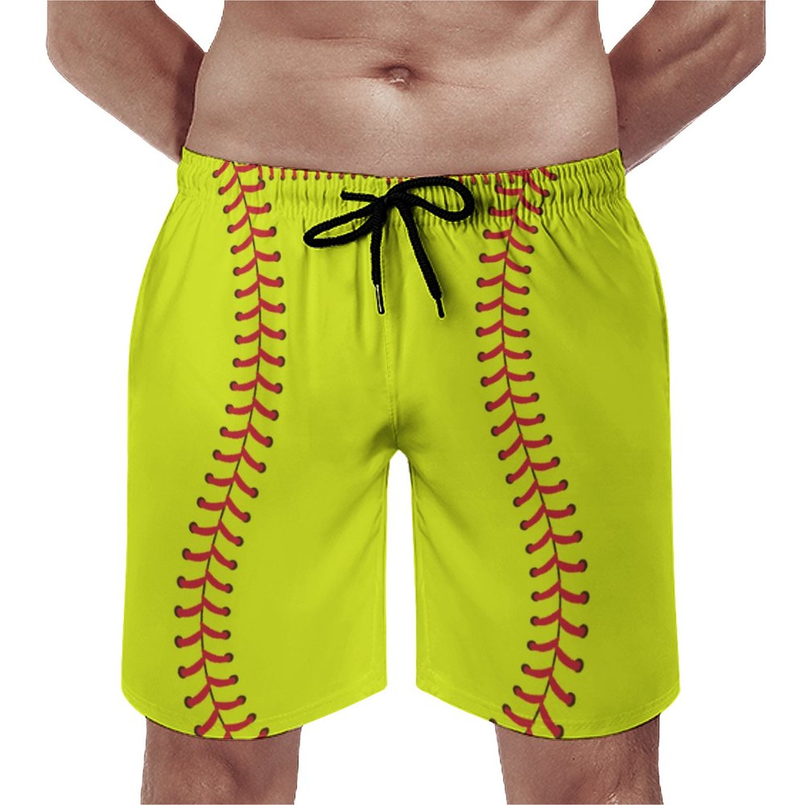 Softball Ball Seam Stitches Pattern Elegant Men's Swim Trunks Summer Board Shorts Quick Dry Beach Short with Pockets