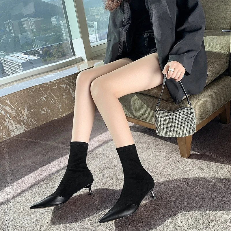 Leather High Heel Boots Women Lady Pointed Toe Sexy Party Shoes Ankle Booties Female Botas Thin Heels Shoes Woman 2020 Fashion