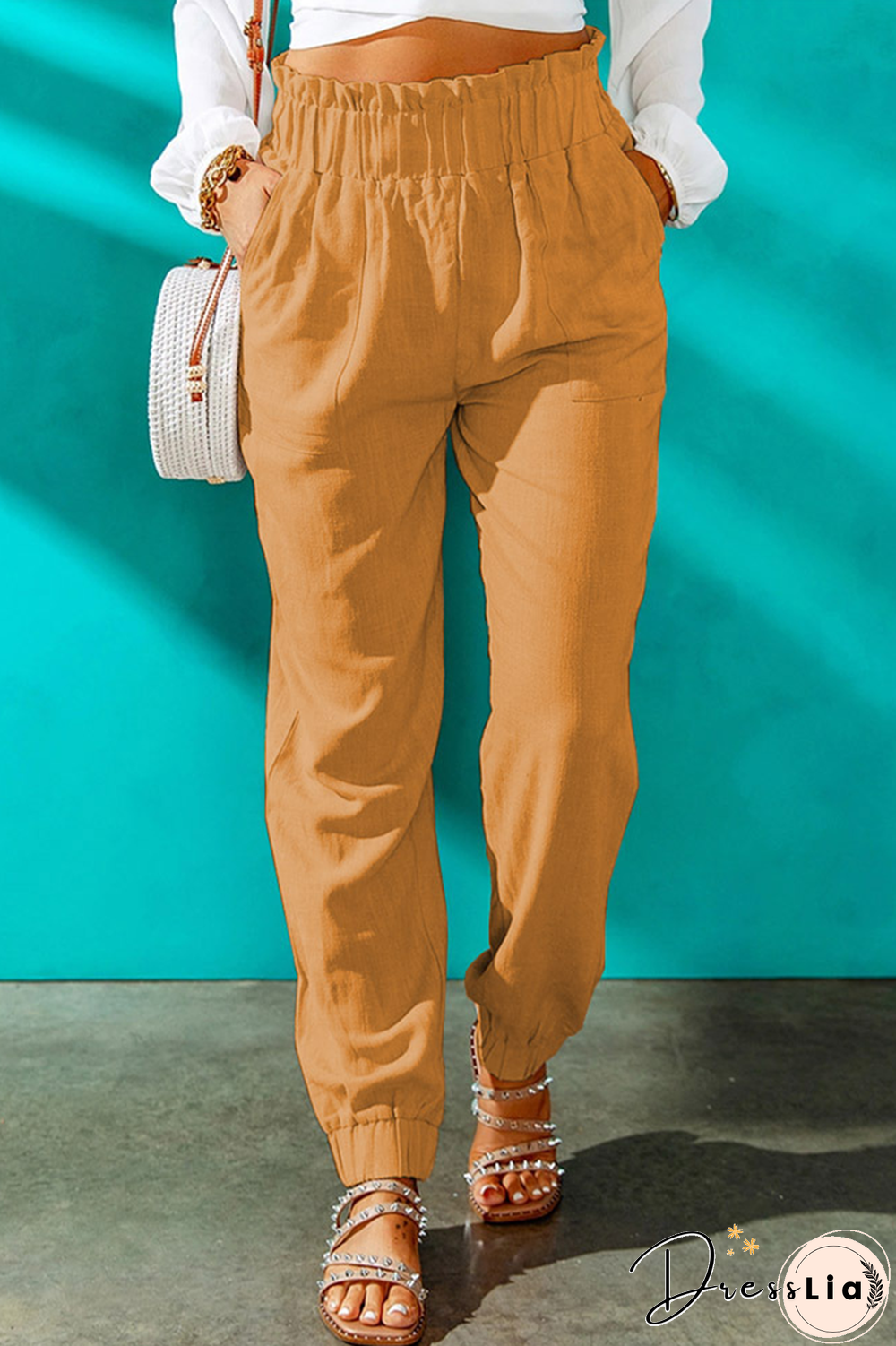 Casual Solid Patchwork Harlan High Waist Harlan Solid Color Bottoms(10 Colors)