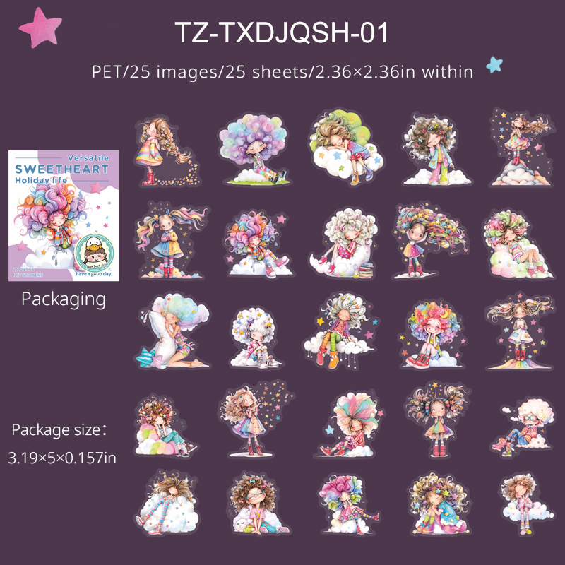 PET Sticker - Sweetheart Holiday Life Series Kawaii Colorful Girl Character 