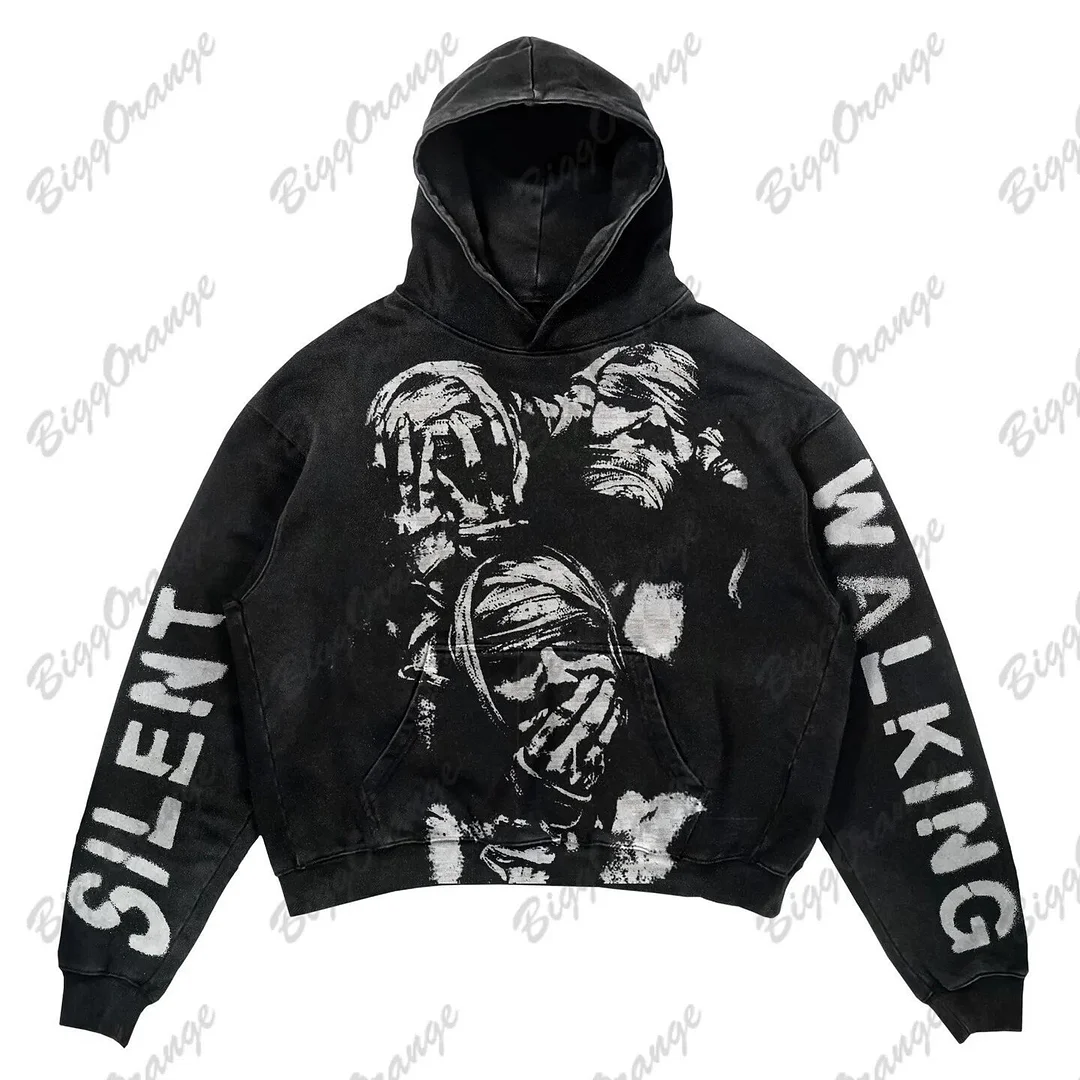 Aonga E-Commerce Black High Street Gothic Matta Mummy Sweater Street Casual Y2k Hoodie aonga