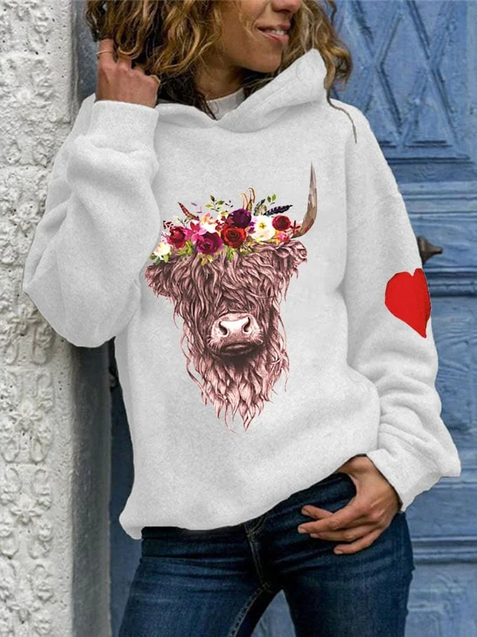 Women's Western Highland Cow Print Hoodie socialshop