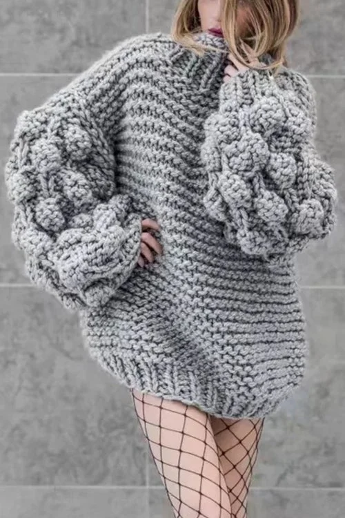 Women‘s Knit Season Puff Sleeve Sweater-Cohmvp-Allyzone
