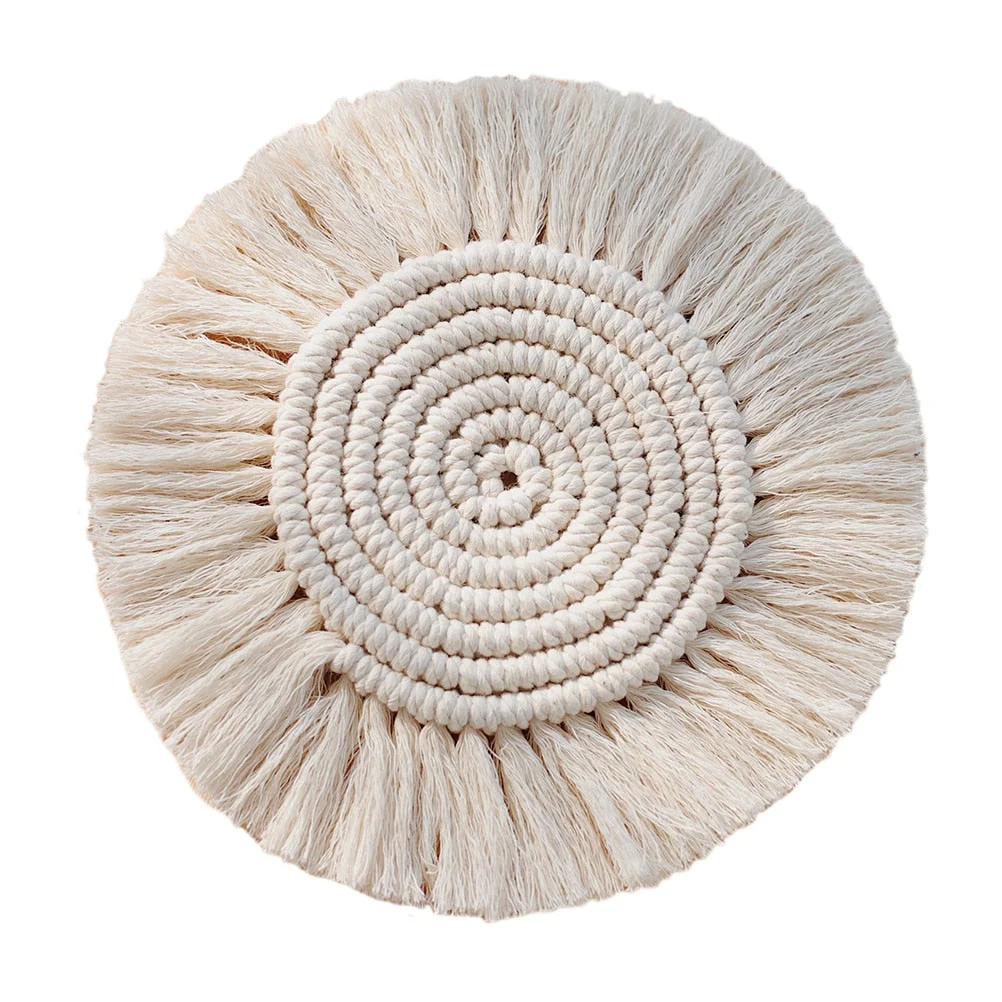 INS Style Macrame Placemats Cup Mat Cotton Rope Coaster Handwoven Braid Heat Insulation Reusable Cup Pad Mat Home Decor