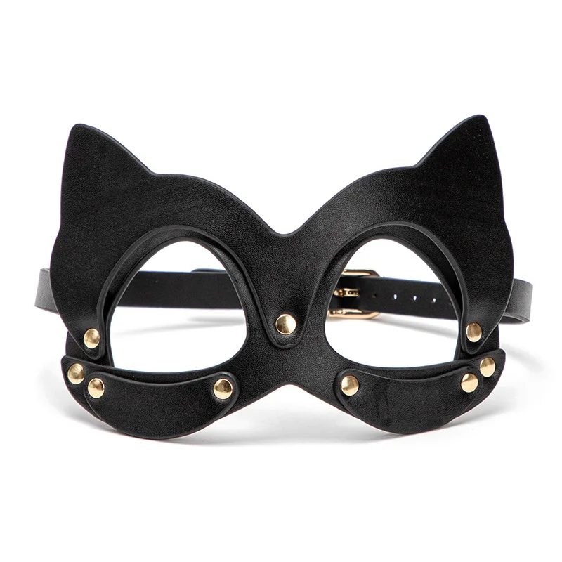 Blackcat Multi Shaped Harness Mask Bdsm Leather Eye Mask Fetish Fun Sex Toys Cat Masks Cosplay Halloween Party Half Face Mask - Rose Toy