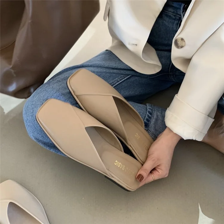 Wongn Wongn Lazy Slippers Korean Version Of Fashion Square Head Baotou Half Drag Without Heel Flat Sandals Women's Shoes
