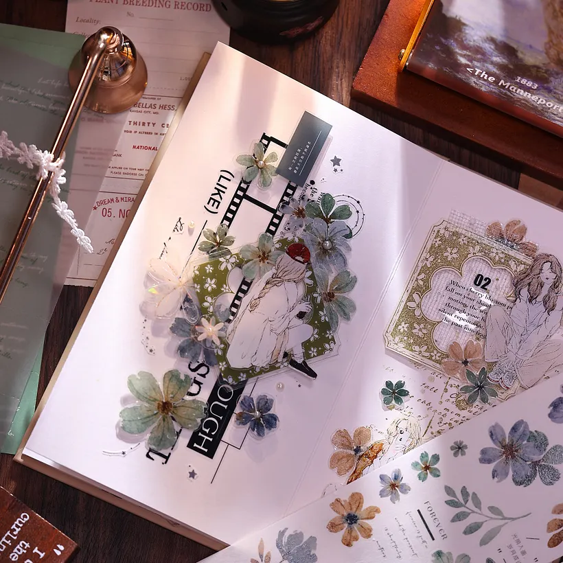 PET Tape - 65mm*6m Vintage Green Flower 11.89