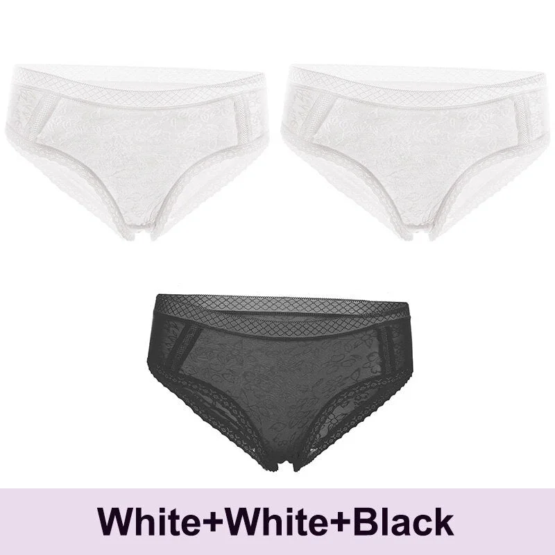 3PCS/Set Lace Panties Sexy Underwear Women's Panties Female Underpants  Floral Briefs For Woman Low-Rise Pantys Intimates M L XL