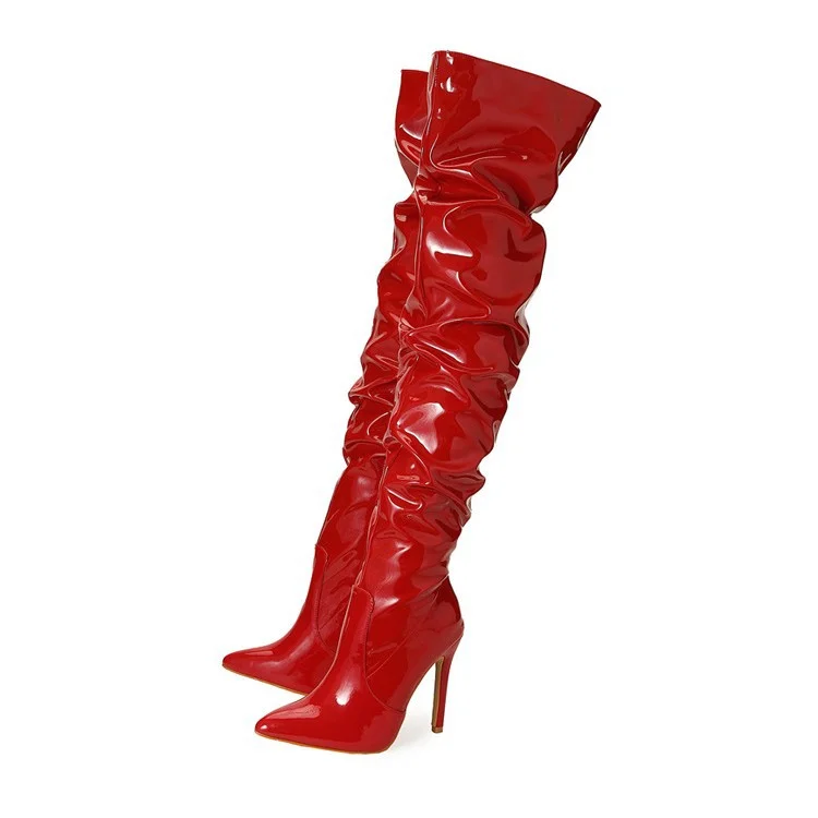 Yyvonne And Summer Big Show Patent Leather With Thin Sharp Head And Female High Heels Boots