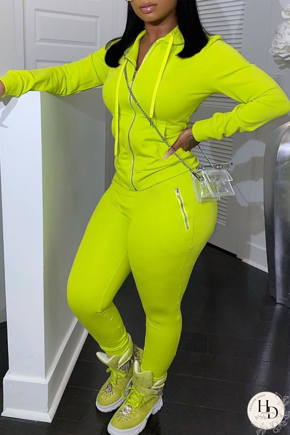 Red Casual Solid Split Joint Zipper Hooded Collar Long Sleeve Two Pieces