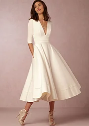 Hyhis New Women Dress Long Fashion Vacation Party Dresses Short Sleeve V-neck Slit Solid High Quality Vestidos Femme 2025