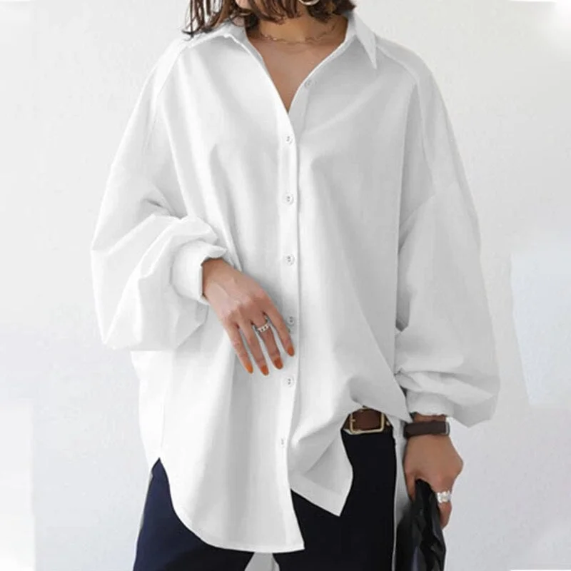 Fashion Women Oversized Long Sleeve Shirt ZANZEA Spring Lapel Neck Buttons Down Loose Tops Tunic Casual Work Blusas Solid Shirts