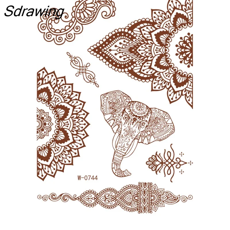 Sdrawing Henna Lace Temporary Tattoo Sticker Butterfly Mehndi Flower Fake Tattoo for Women Feather Flora Sexy Henna Design Stickers
