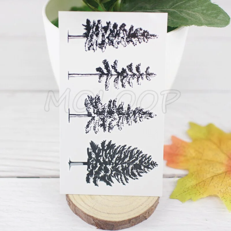 Tattoo Sticker Pine Tree Christmas Plant Black Hand Body Art Water Transfer Temporary Fake Tatto Flash Tatoo for Kid Girl Men