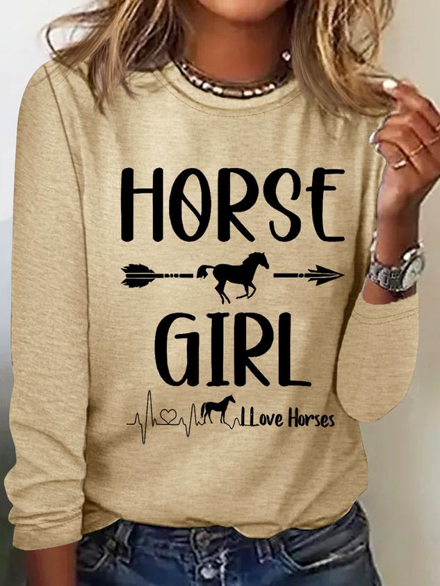 Women's Heartbeat Horse Lover Simple Regular Fit Long Sleeve Shirt socialshop