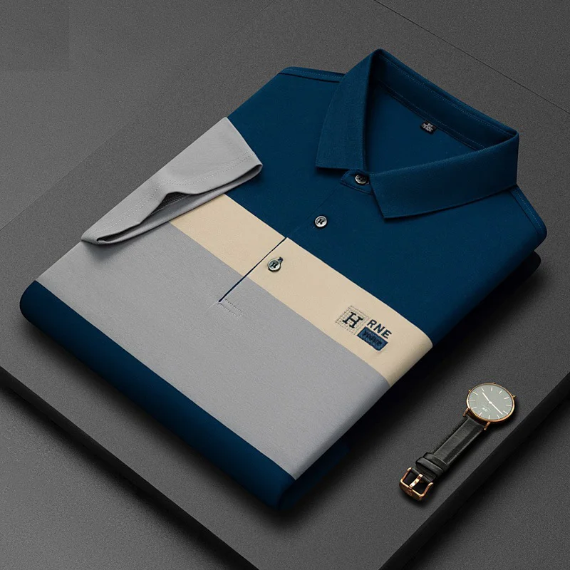 Men's Business Casual Cotton Stripe POLO Shirt