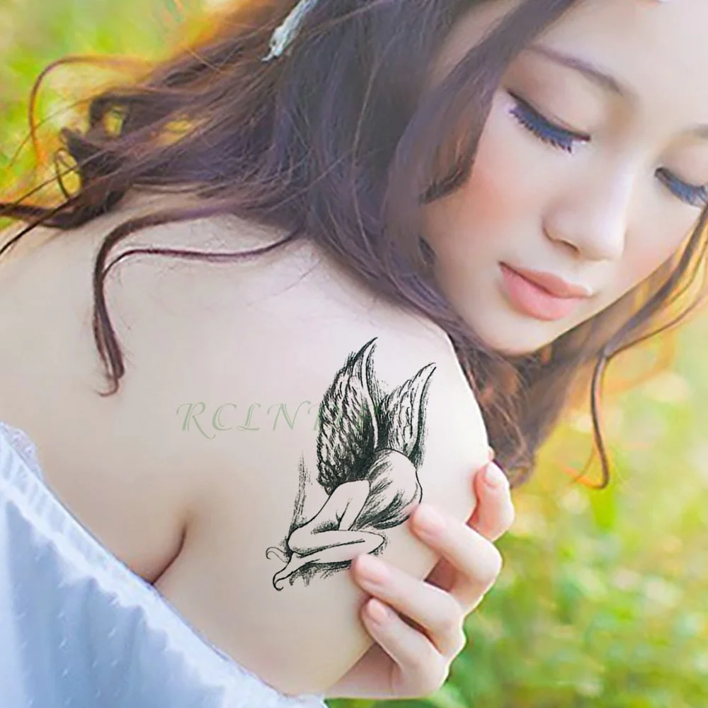 Waterproof Temporary Tattoo Stickers Angel Wings Fake Tatto Flash Tatoo Neck Hand Back Foot Body Art for Girl Women Men Kids