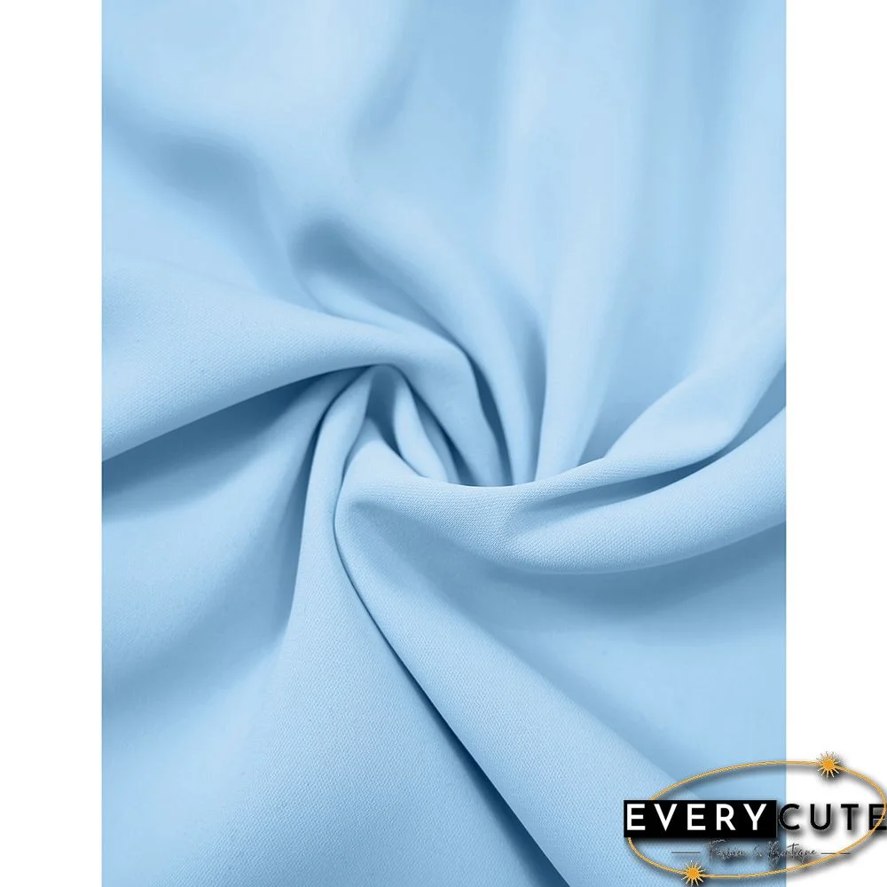 Light Blue V Neck Slim Waist Short Sleeve Mini Dress