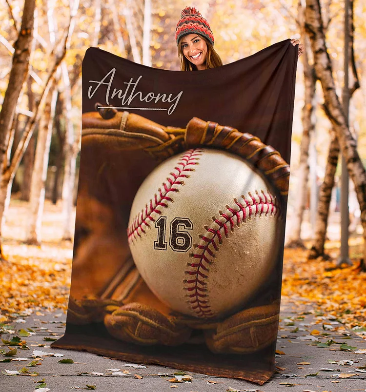 Personalized Baseball Blanket, Baseball Boy Sherpa Fleece Blanket | BKKid717