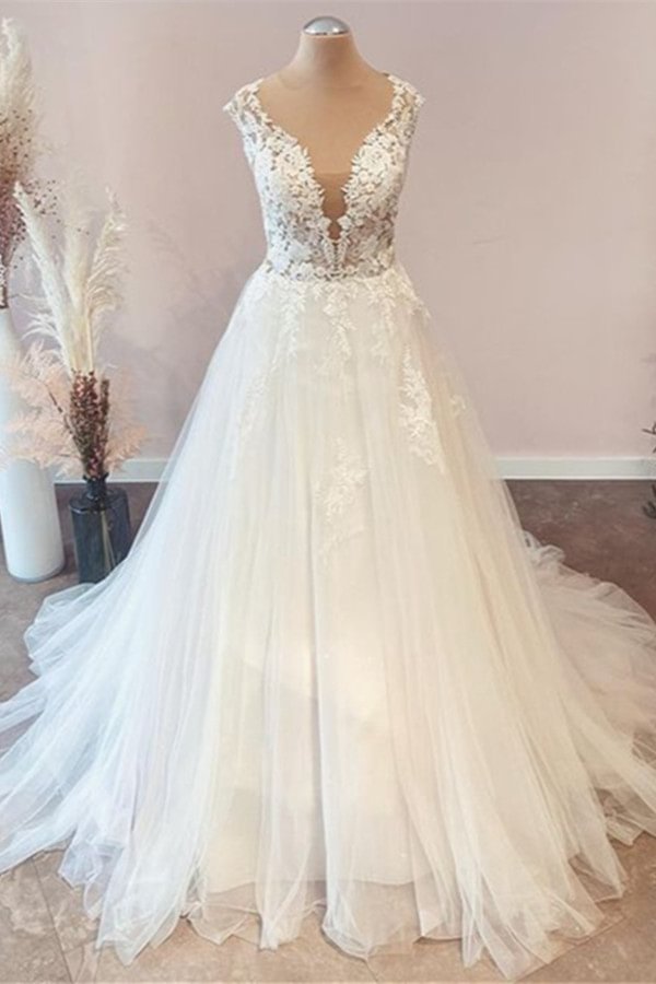 Chic Floral Lace Floor-length A-Line Sweetheart Wedding Dress With Tulle Ruffles | Ballbellas Ballbellas