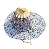 2 in 1 Bamboo Foldable Hand Fan Sun Hat Floral Printed Chinese Style Handheld Foldable Wide Brim Hat for Women Outdoor Beach Travel Accessory