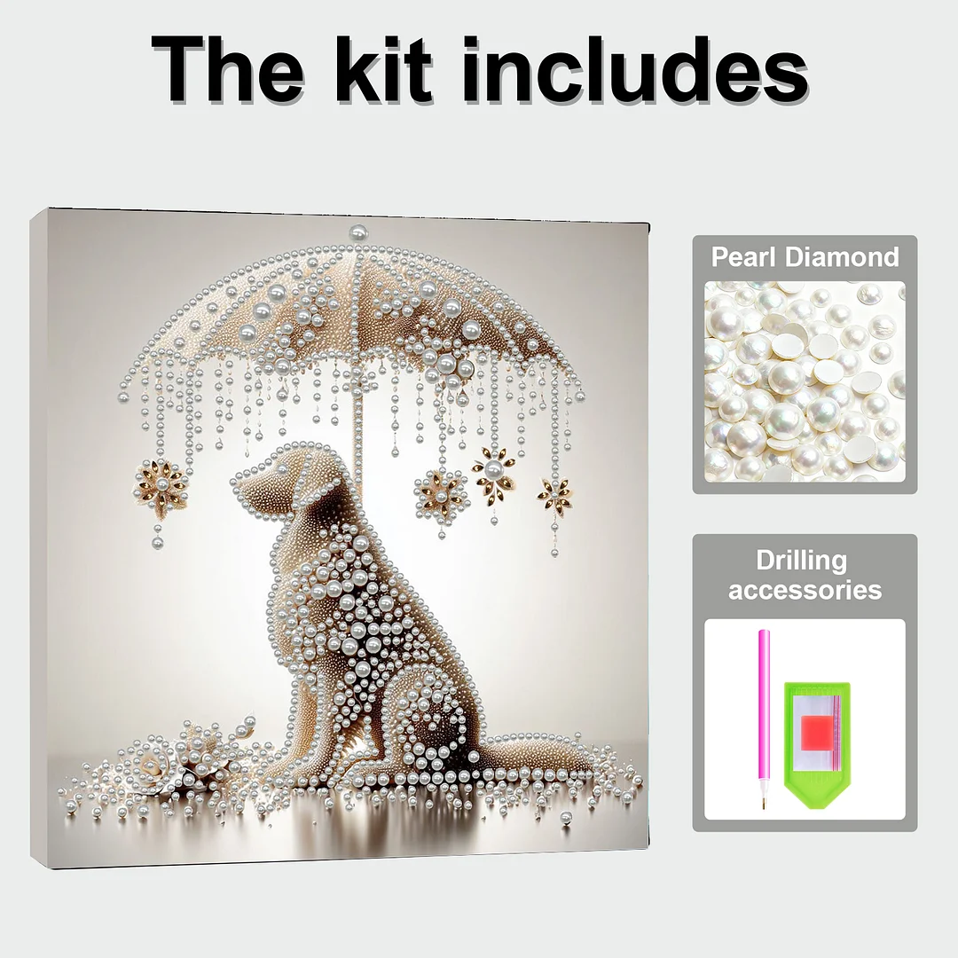 Umbrella Puppy - DIY Pearl Diamond Art Kit With Frame 30*30cm